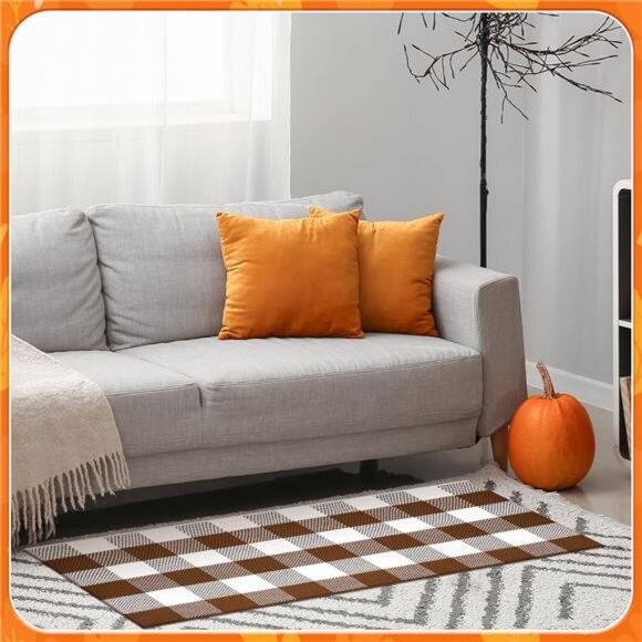 Doormat Combo Set Pumpkin 17'' x 29'' Coir Mat and 23.6'' x 51.2'' Plaid Rug - Picture 6 of 7